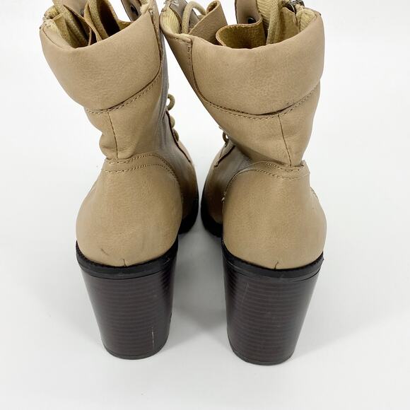JUSTFAB Boots Tan Darma Side Zip Lace Up Heeled Bootie Women's Sz 9 - Picture 7 of 10